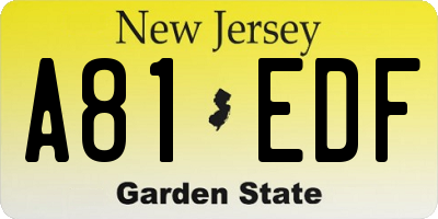 NJ license plate A81EDF