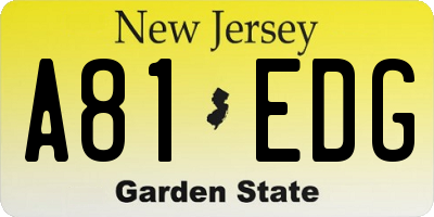 NJ license plate A81EDG