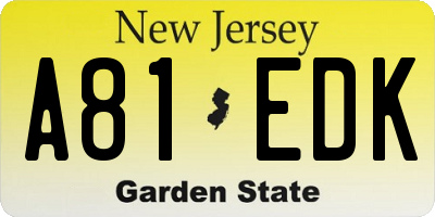 NJ license plate A81EDK