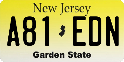 NJ license plate A81EDN