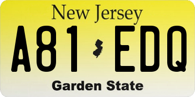 NJ license plate A81EDQ