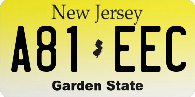 NJ license plate A81EEC