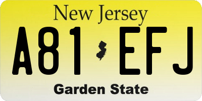 NJ license plate A81EFJ