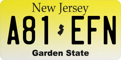 NJ license plate A81EFN