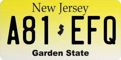 NJ license plate A81EFQ