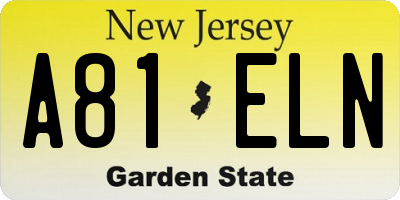 NJ license plate A81ELN