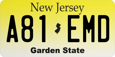 NJ license plate A81EMD