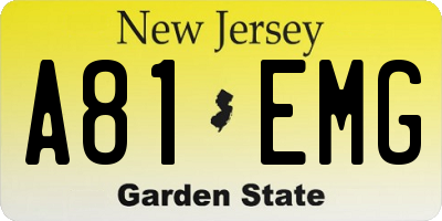 NJ license plate A81EMG