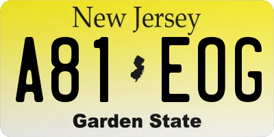NJ license plate A81EOG