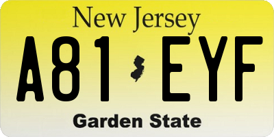 NJ license plate A81EYF