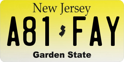 NJ license plate A81FAY