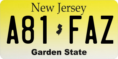 NJ license plate A81FAZ