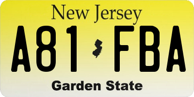 NJ license plate A81FBA