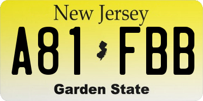 NJ license plate A81FBB