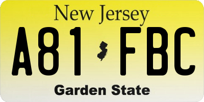 NJ license plate A81FBC