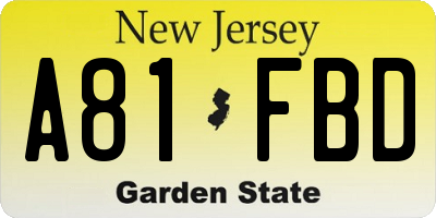 NJ license plate A81FBD
