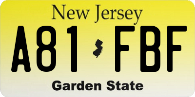 NJ license plate A81FBF