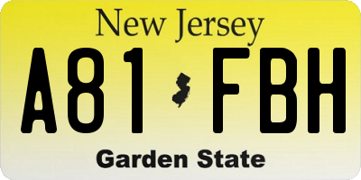 NJ license plate A81FBH