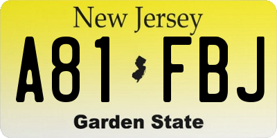 NJ license plate A81FBJ