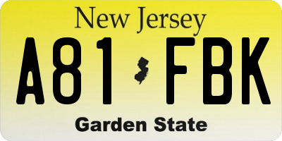 NJ license plate A81FBK