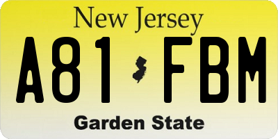 NJ license plate A81FBM