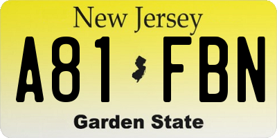 NJ license plate A81FBN