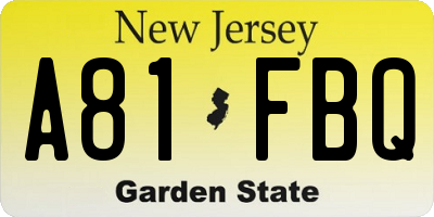 NJ license plate A81FBQ
