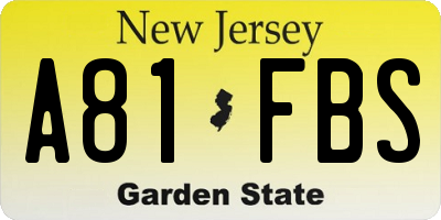 NJ license plate A81FBS