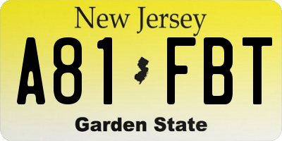 NJ license plate A81FBT