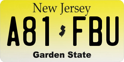 NJ license plate A81FBU