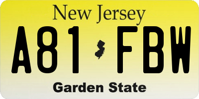 NJ license plate A81FBW