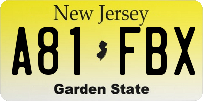 NJ license plate A81FBX