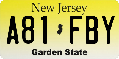 NJ license plate A81FBY