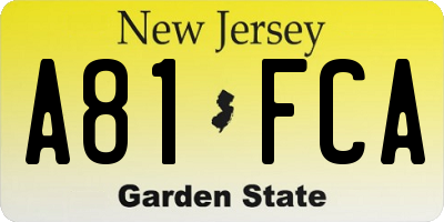 NJ license plate A81FCA