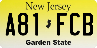 NJ license plate A81FCB
