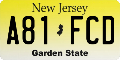 NJ license plate A81FCD