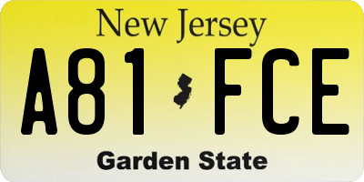 NJ license plate A81FCE