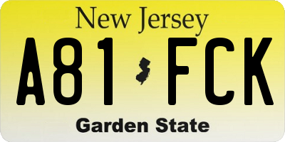 NJ license plate A81FCK