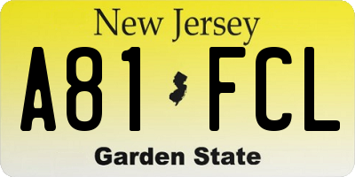NJ license plate A81FCL