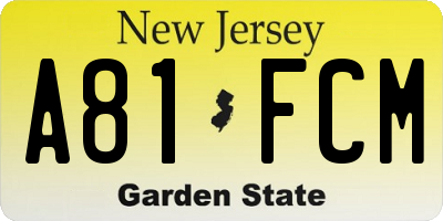 NJ license plate A81FCM