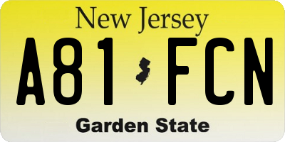 NJ license plate A81FCN