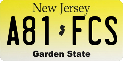 NJ license plate A81FCS