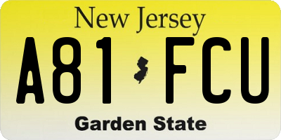 NJ license plate A81FCU