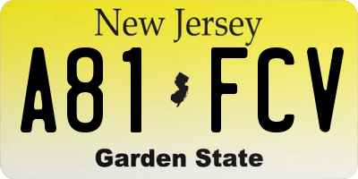NJ license plate A81FCV