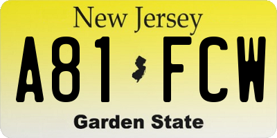 NJ license plate A81FCW