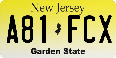 NJ license plate A81FCX