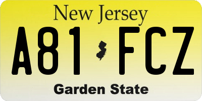 NJ license plate A81FCZ