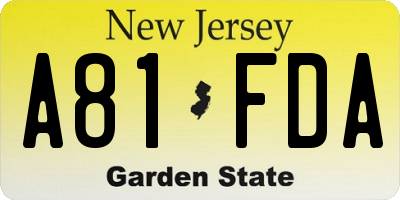 NJ license plate A81FDA