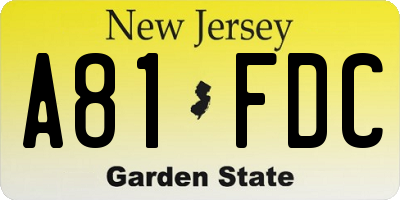 NJ license plate A81FDC