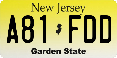 NJ license plate A81FDD